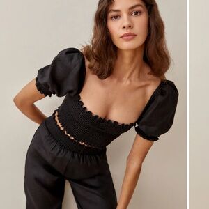 Reformation Mora Smocked Linen Crop Top